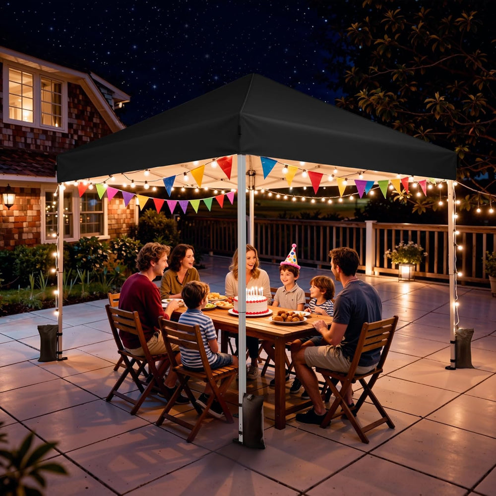 10x10 Pop Up Canopy Tent with One-Push Center Lock,Black