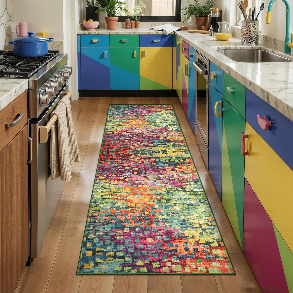 Colorful Abstract 2x6 Washable Runner Rug, Modern Non Slip Runner Rugs