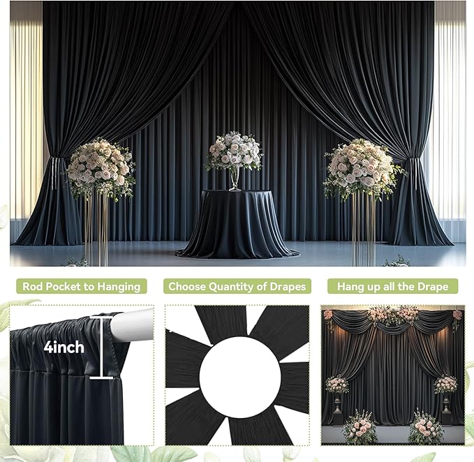 PartyVillage 10ft×15ft Black Backdrop Curtain for Halloween Parties, 2 Panels...