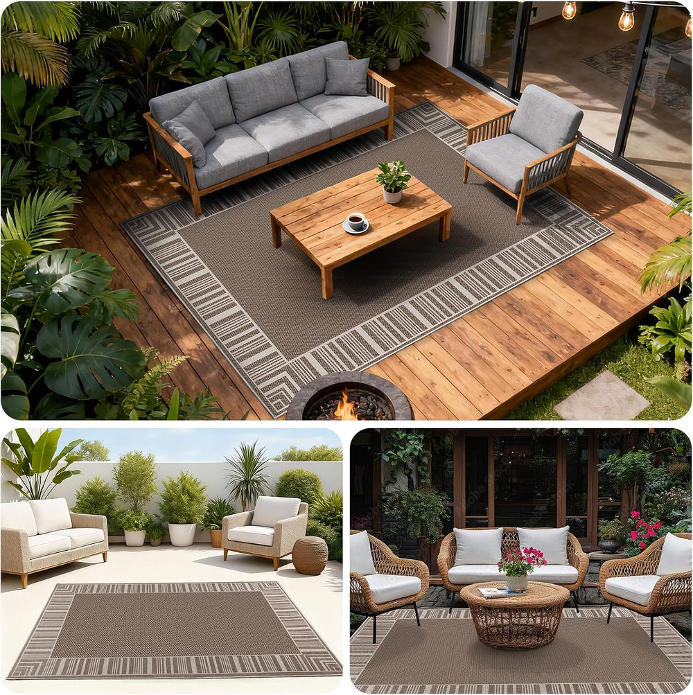 GarveeHome Striped Bordered Rug 8x10 Washable Patio Rug for Living Room Moder...