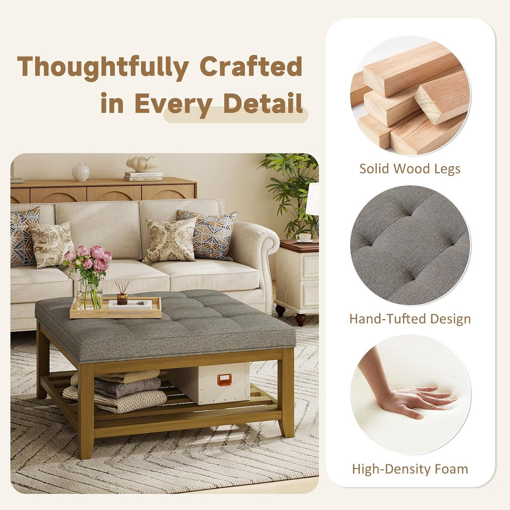 Befurtori Large Square Ottoman Coffee Table, Linen Solid Upholstered Footrest...
