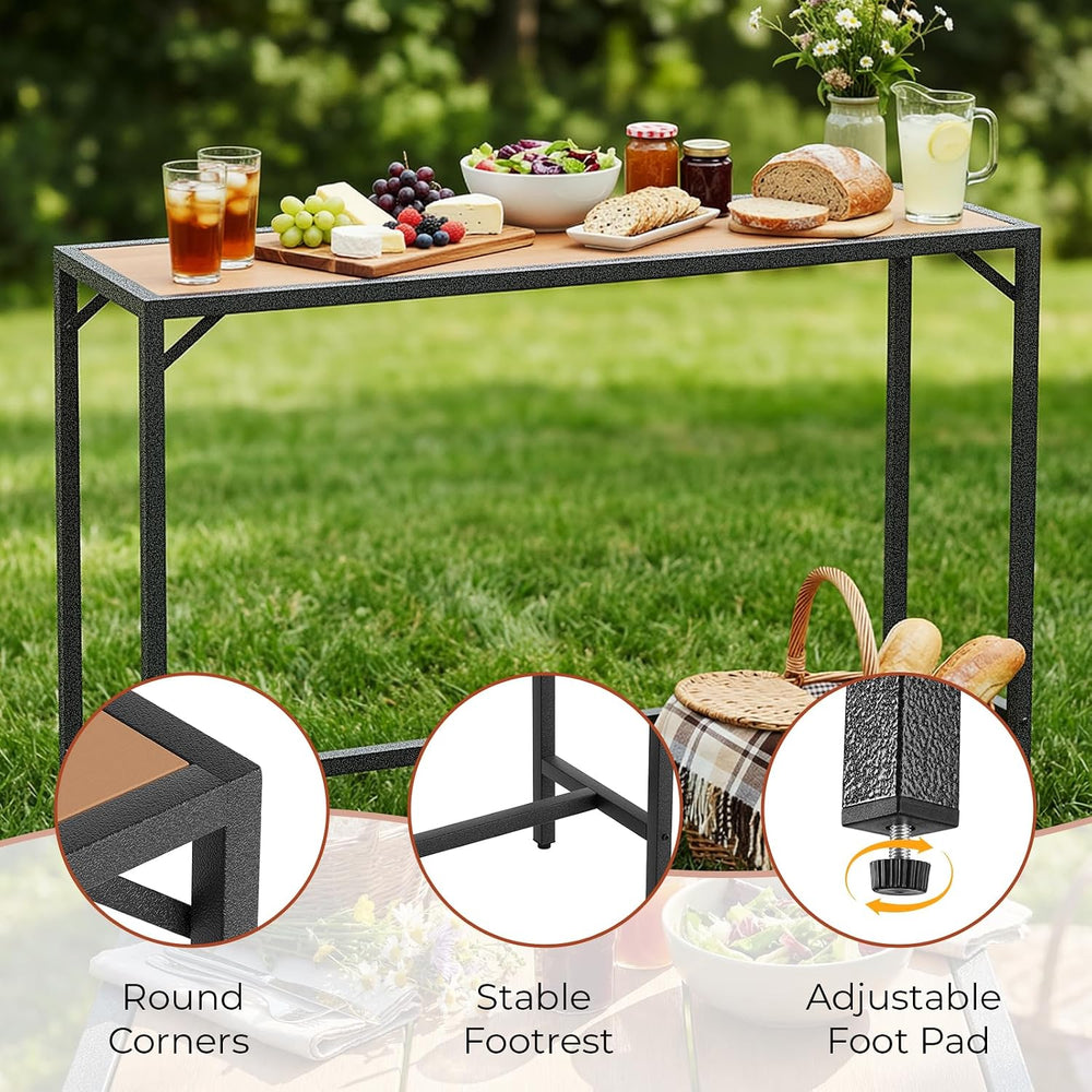 TLSUNNY 63" Patio Bar Table, Sturdy Outdoor Counter Height Table, Teak