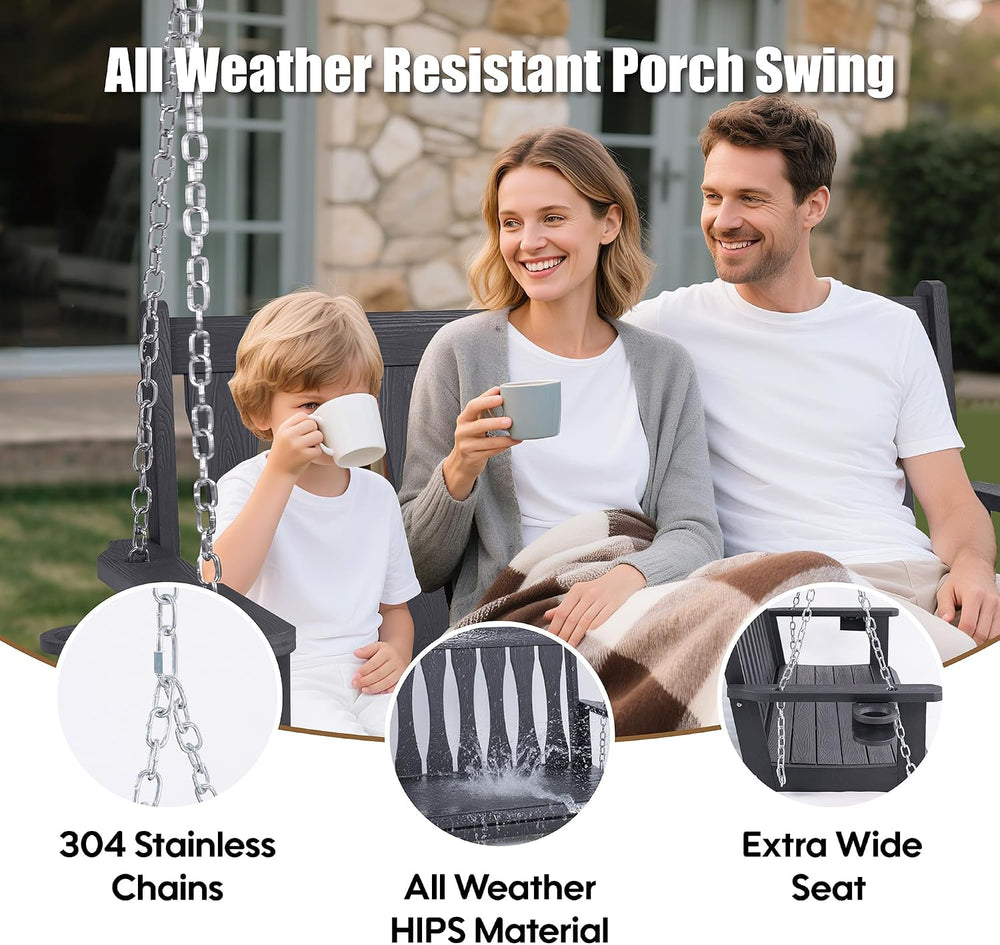 HIPS All-Weather Outdoor Hanging Porch Swing,2 Seat Hanging Swing Bench