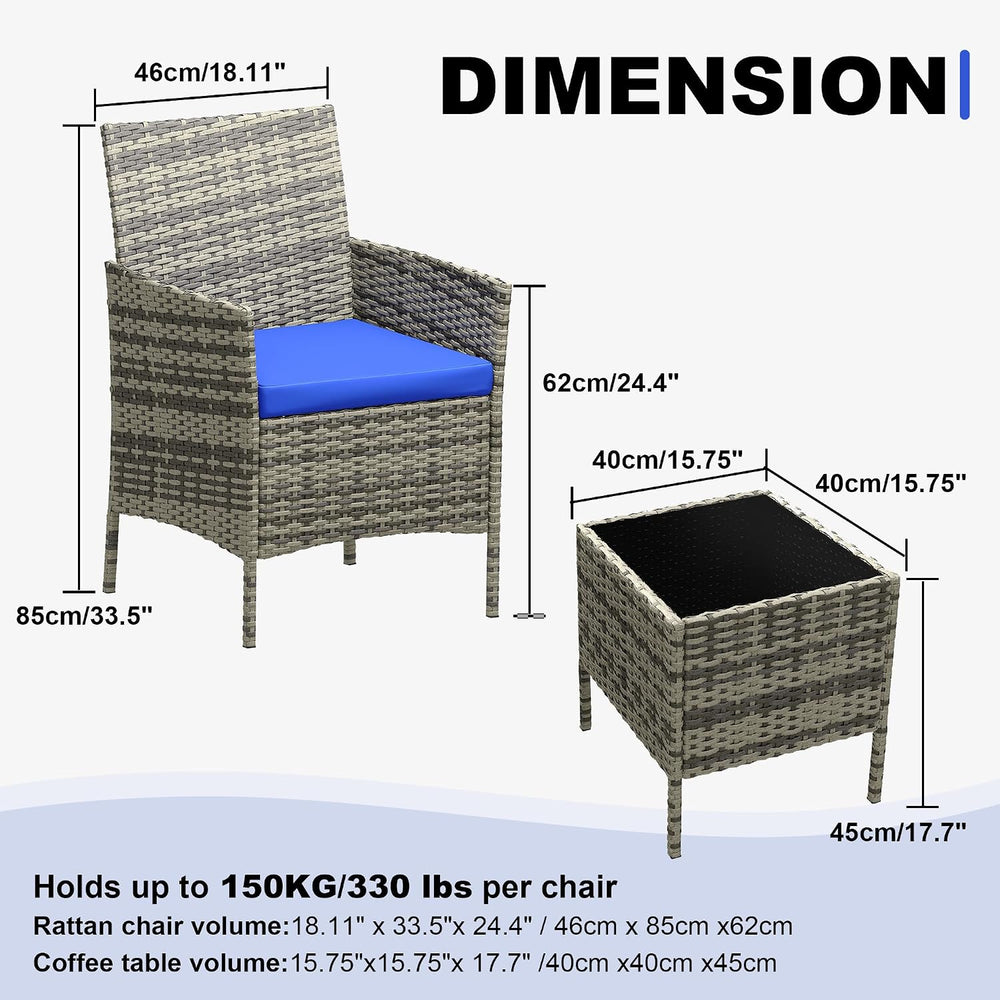 GarveeLife 3-Piece Patio Furniture Set, Rattan Outdoor Furniture with 2 Chair...