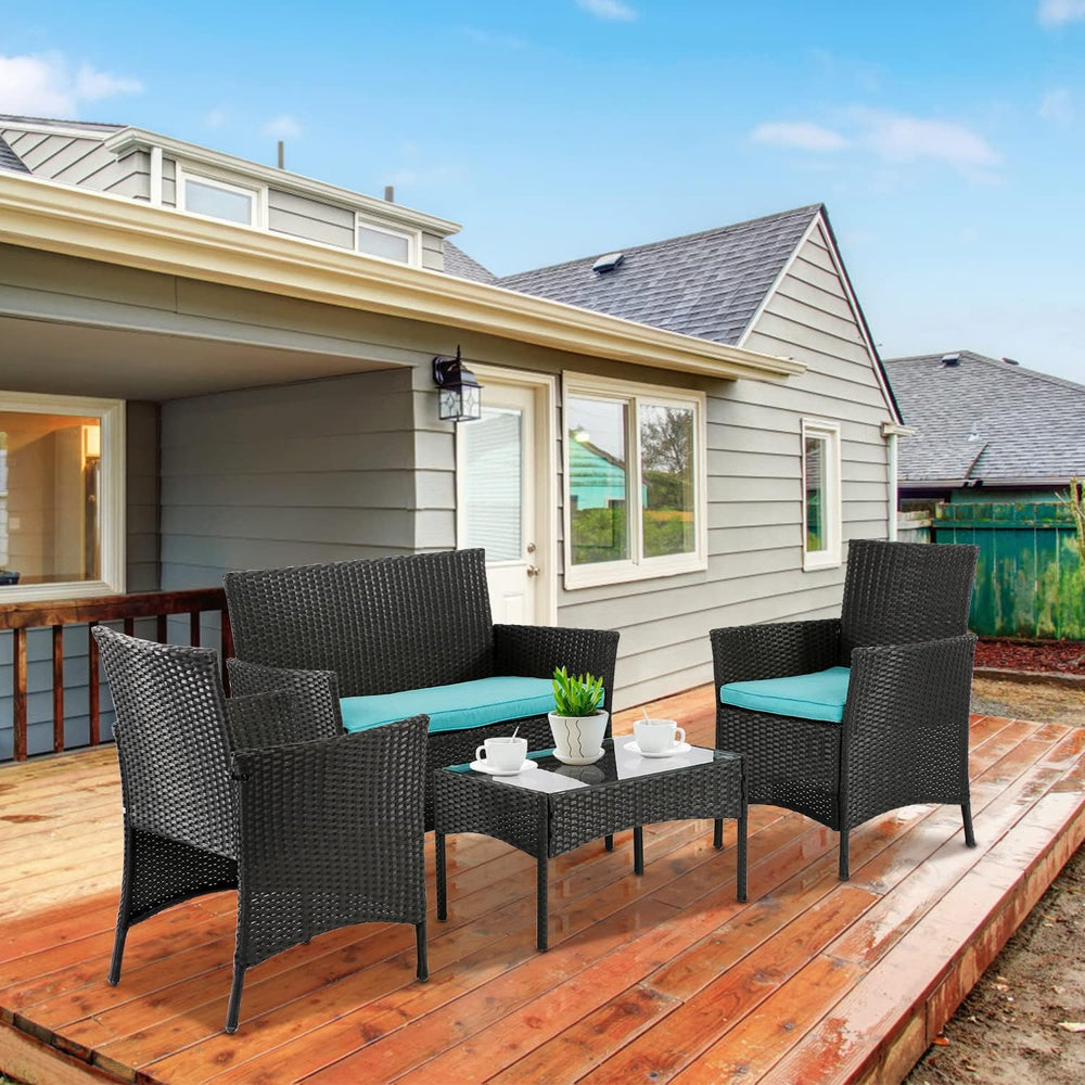 4 Pieces Wicker Patio Furniture Set Conversation Chairs with Table, Outdoor R...