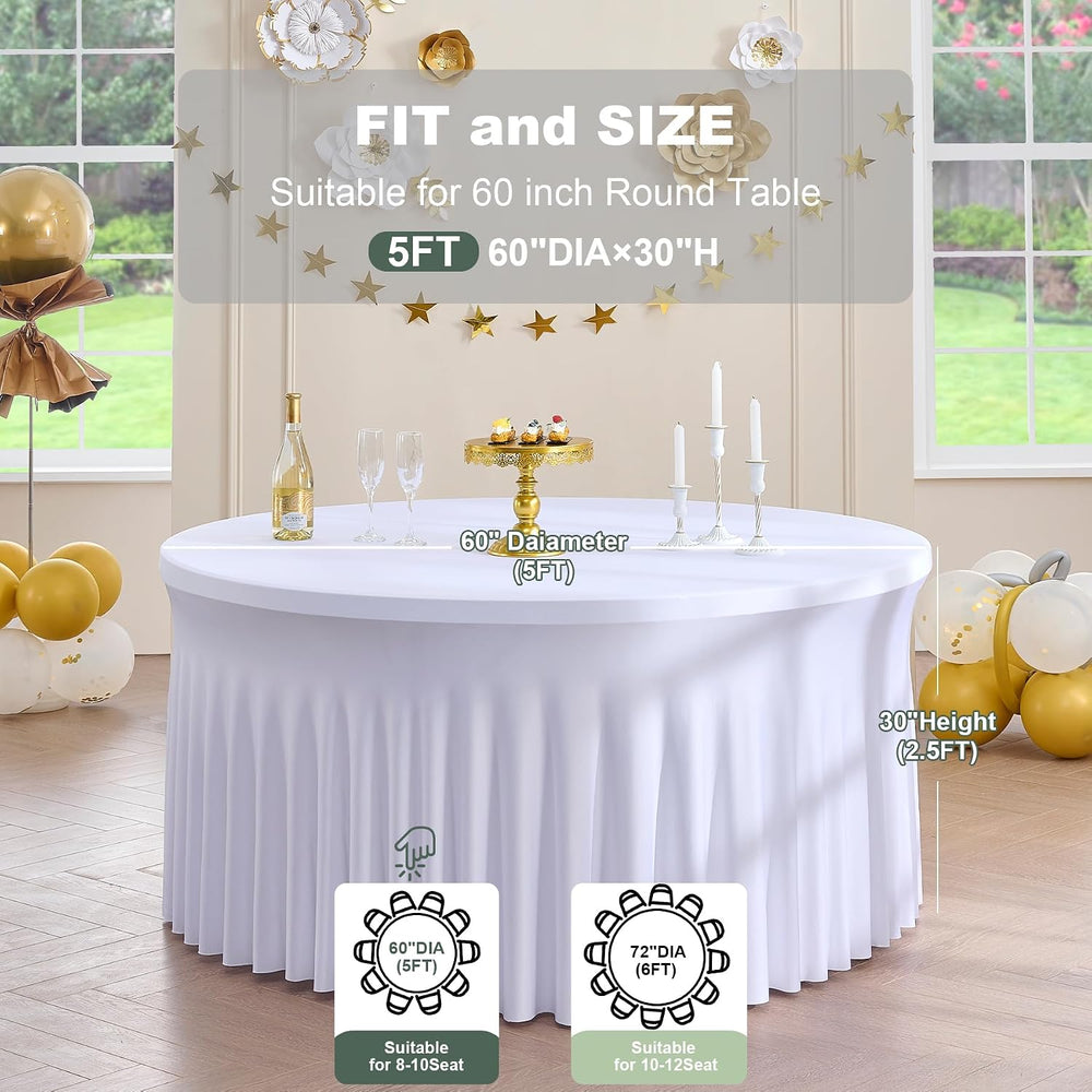 Outpain 6 Pack White Round Spandex Tablecloths for 60in Tables, 120Inch Stret...