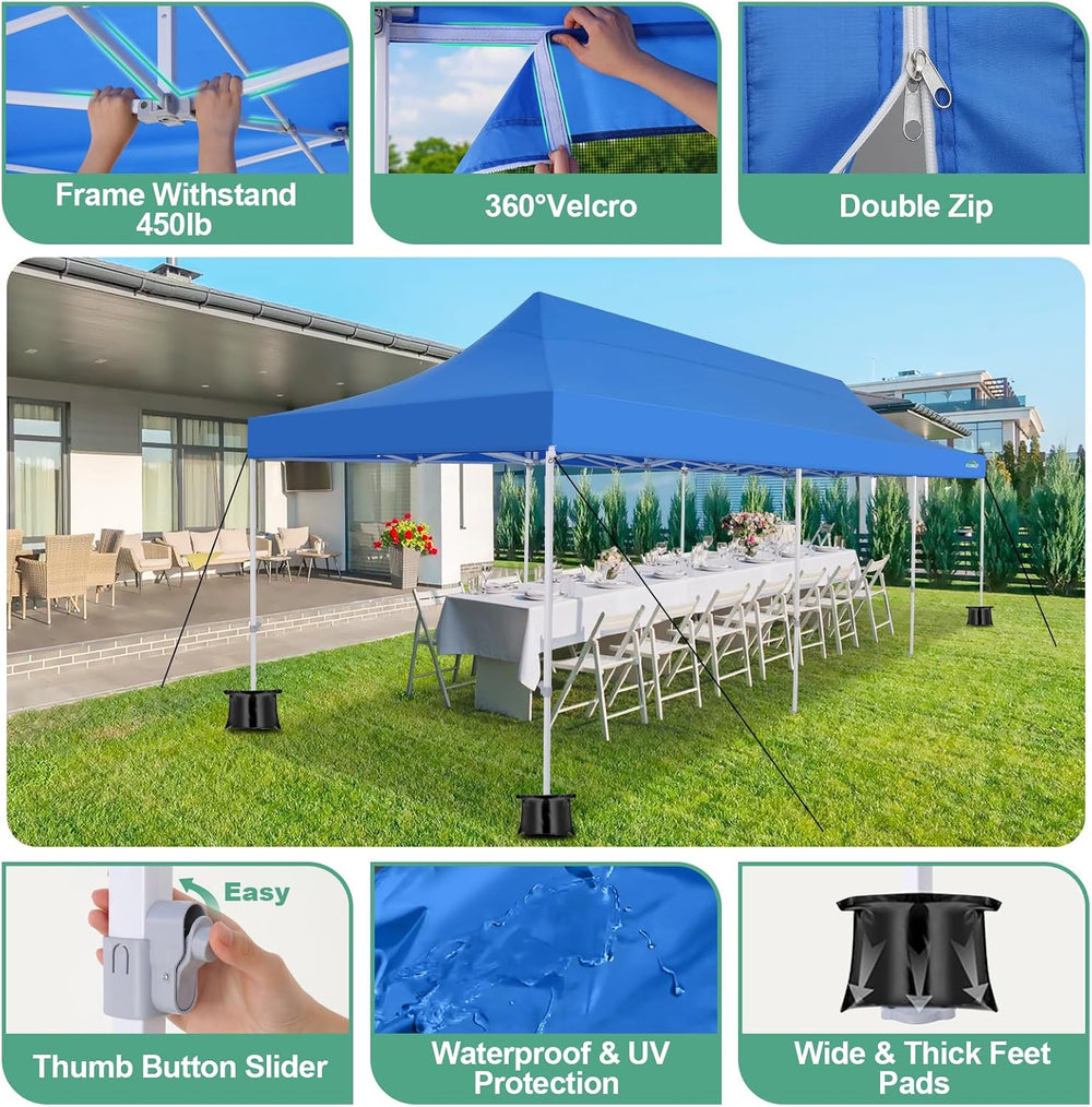 COBIZI 10x30 Heavy Duty Pop Up Canopy Tent, Removable Mesh Sidewalls