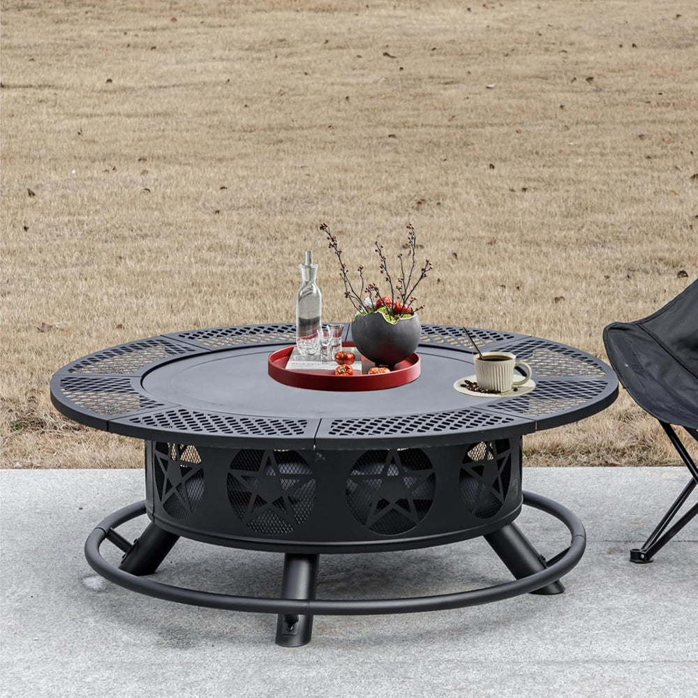 Outvue 36 Inch Outdoor Fire Pits with 2 Grills, Lid & Poker