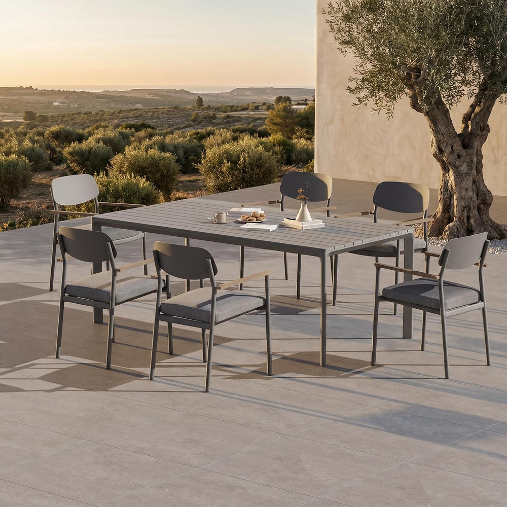 Modern Shade Luxury Outdoor Dining Set for 7, Outdoor Table and Chairs Set wi...
