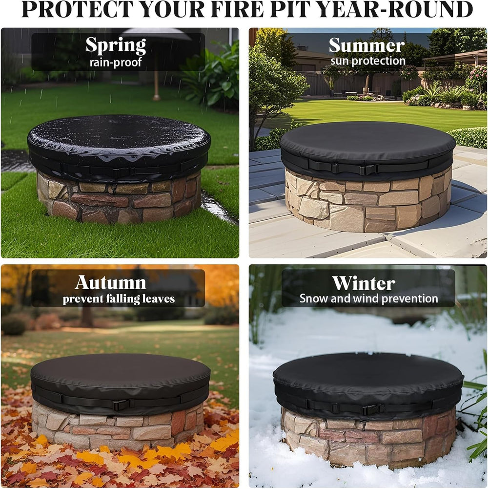 51-74.8" Round Fire Pit Cover Heavy Duty 600D Oxford Waterproof Outdoor ...
