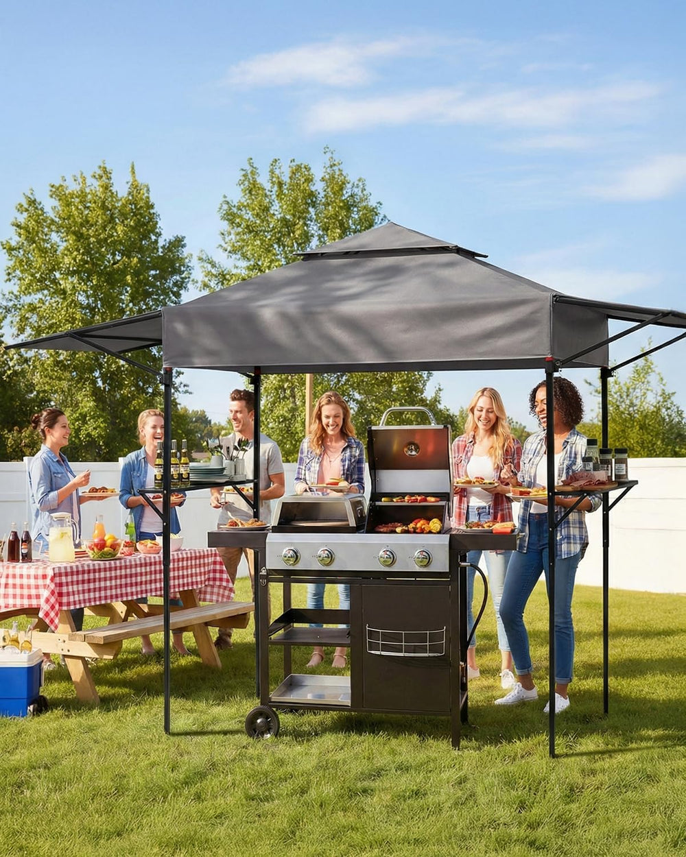 Outvita Grill Canopy for Outdoor BBQ, 80 * 40in Portable Folding Frame