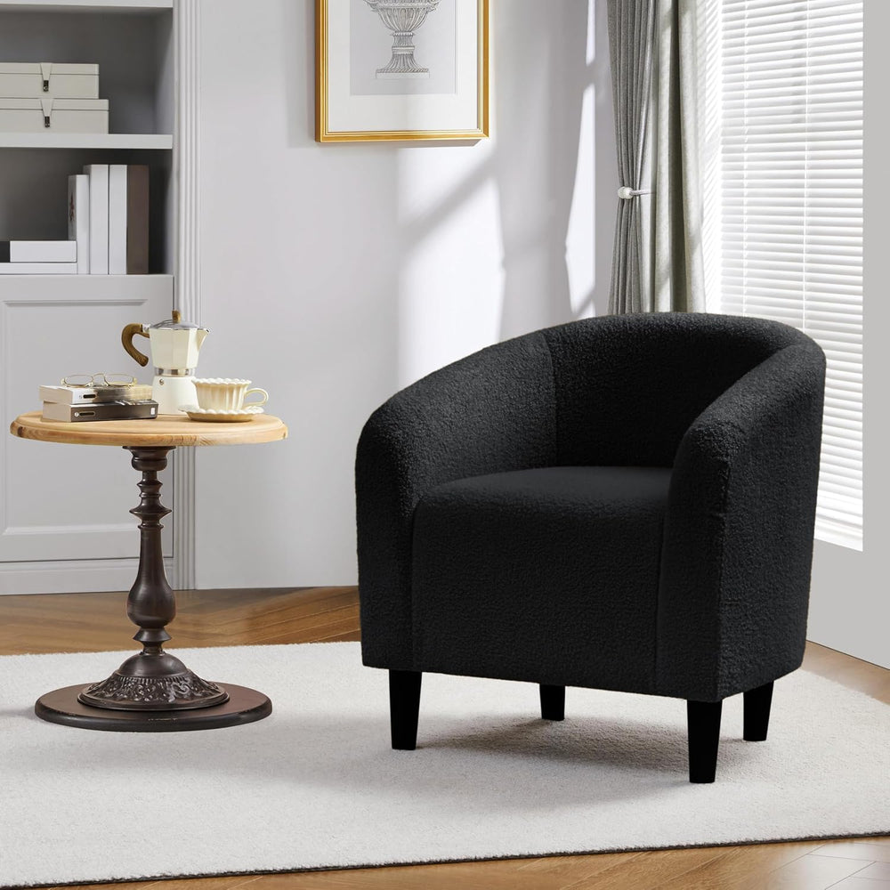 Yaheetech Small 25.5in Wide Sherpa Barrel Accent Chair for Bedroom, Black