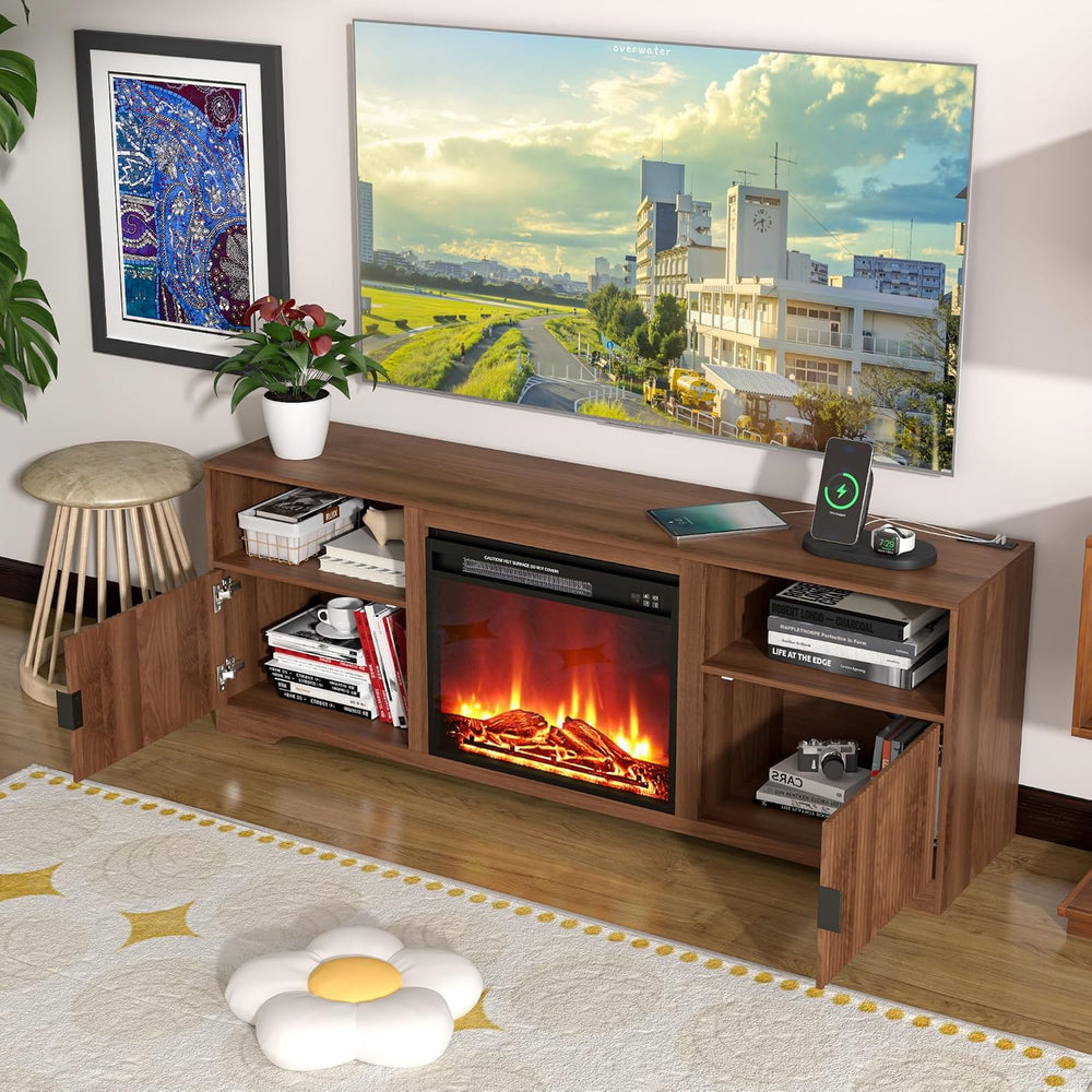 Fireplace TV Stand for Tvs up to 80" with Adjustable Shelf Charging Station