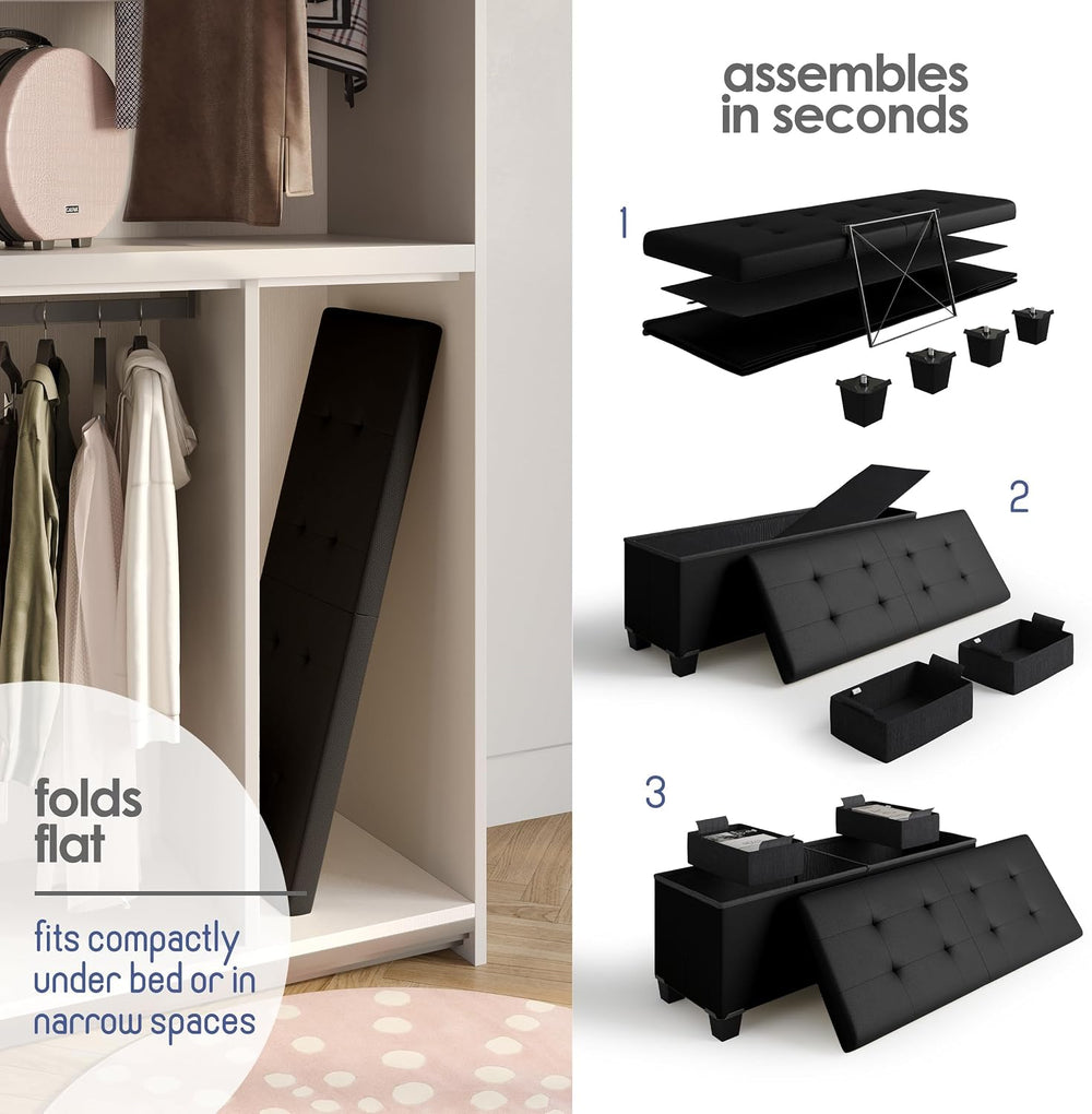 Storage Ottoman Bench with Bins, 43-in Storage Bench for Bedroom End of Bed, ...