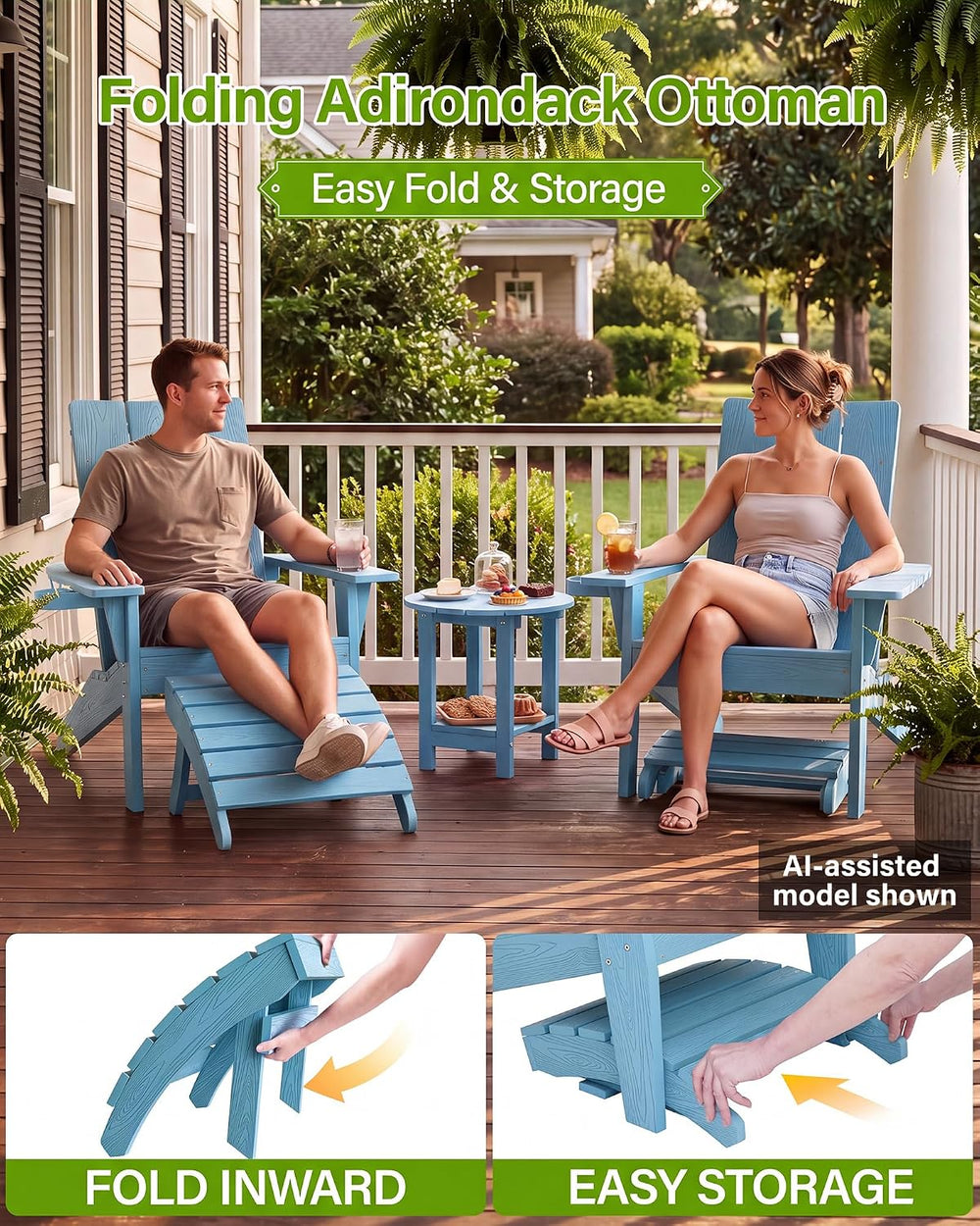 MXIMU Adirondack Ottoman for Adirondack Chair, Easy Assembly, All Weather