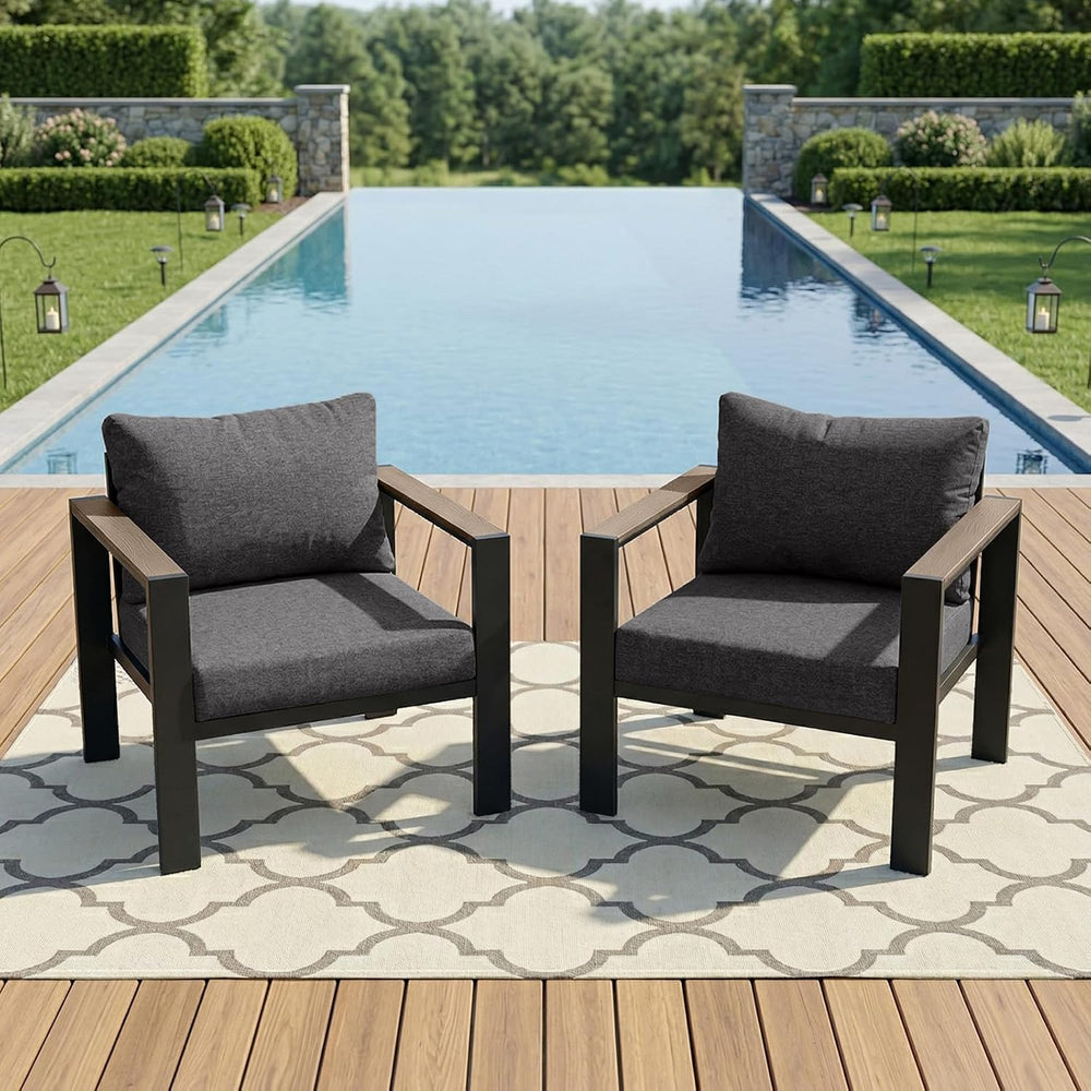 Outdoor Patio Furniture Set 2 Pieces Armchair with Washable Thick Cushions, L...