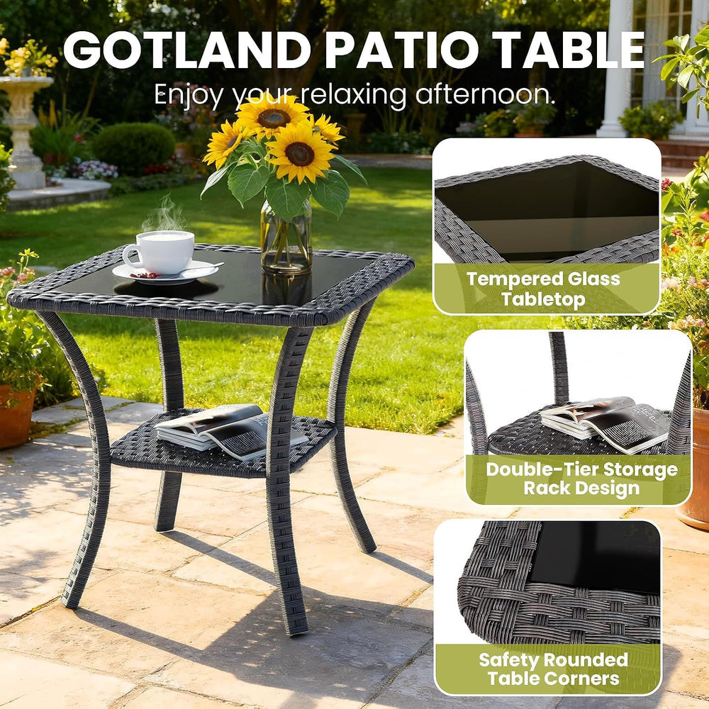Gotland Outdoor Swivel Chairs Set of 2, 7-Pieces Patio Furniture Set with Rou...