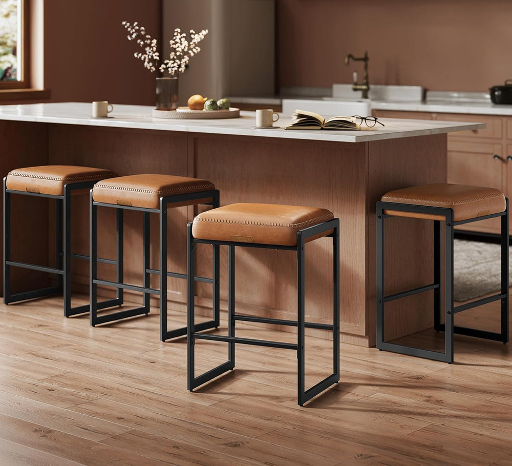 VASAGLE Bar Stools Set of 4, Counter Height, PU Leather, 26-Inch