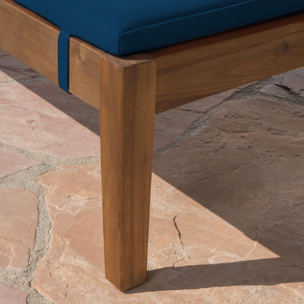 Great Deal Furniture Daisy Outdoor Teak Finish Chaise Lounge with Blue Water ...