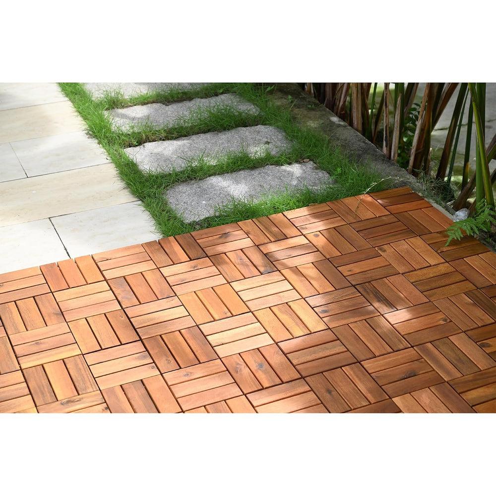 Bliss Outdoors 12-Slat Acacia Hardwood Deck Tiles, Natural, Set of 10