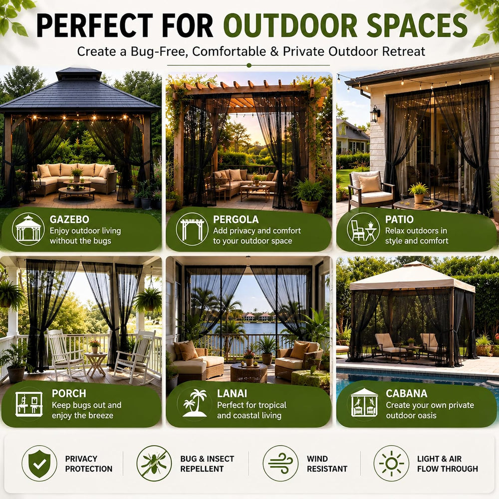 Jilron Outdoor Curtains Weighted, Outdoor Sheer Curtains & Lightweight Pr...