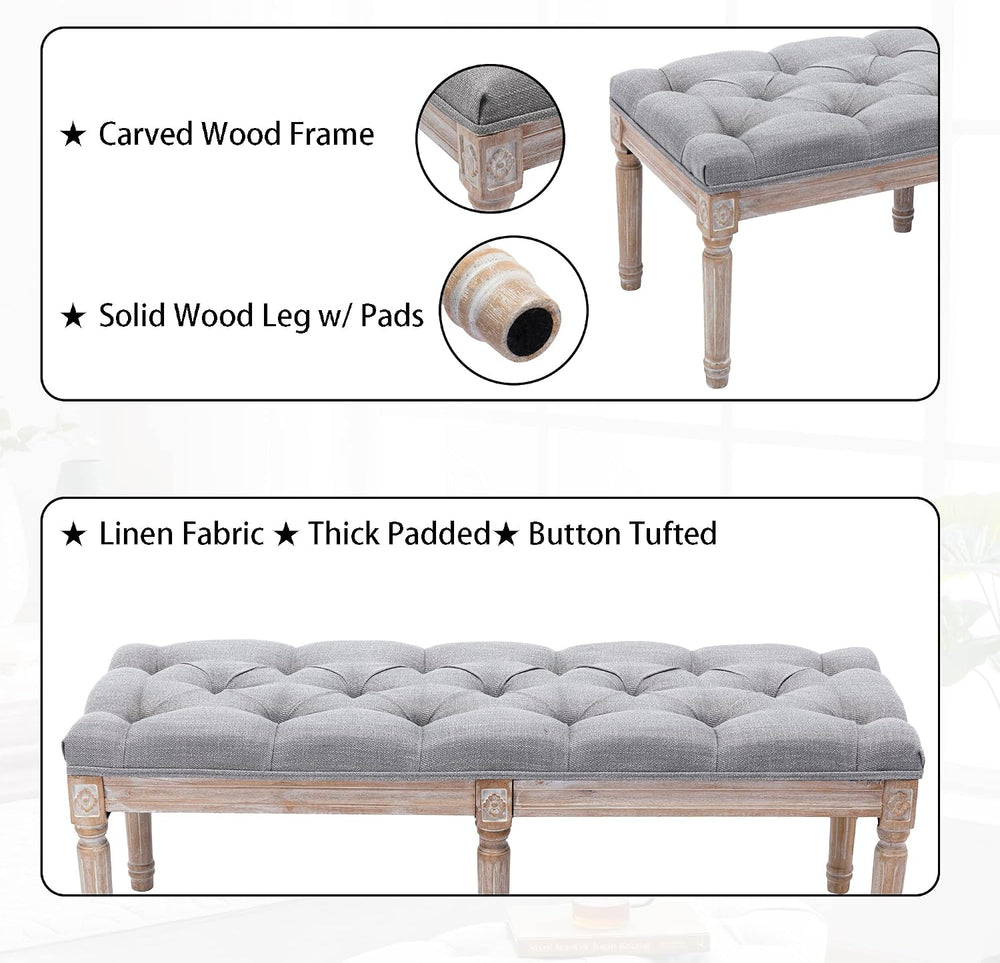Farmhouse Dining Bench 45" Long Vintage Tufted Bench with Wood Legs Upho...