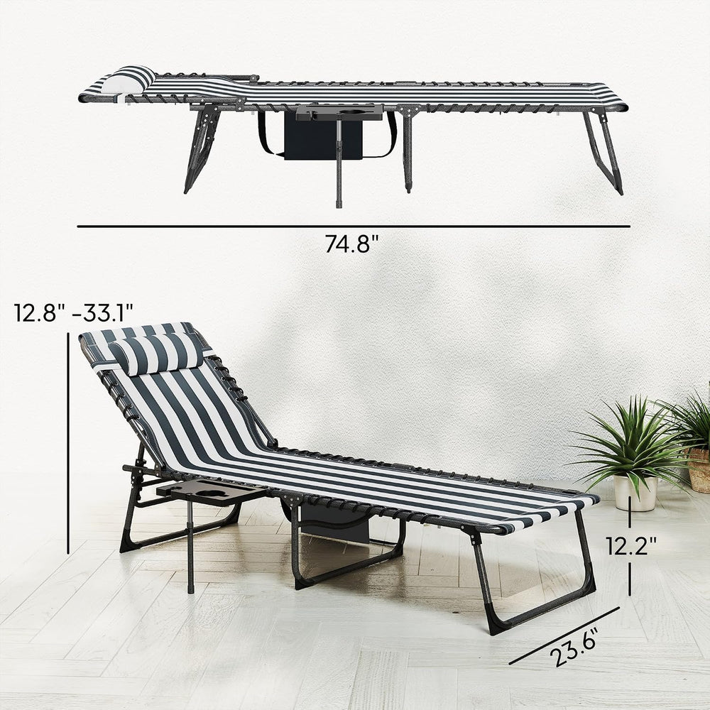 Outsunny Folding Chaise Lounge Chair Outdoor Tanning Chair Blue and White