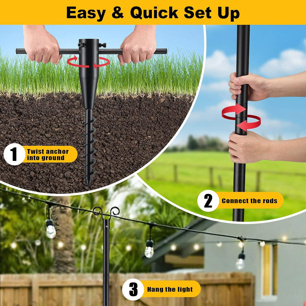 COCONUT String Light Poles, 10 FT Heavy Duty Metal Poles for Outdoor String L...