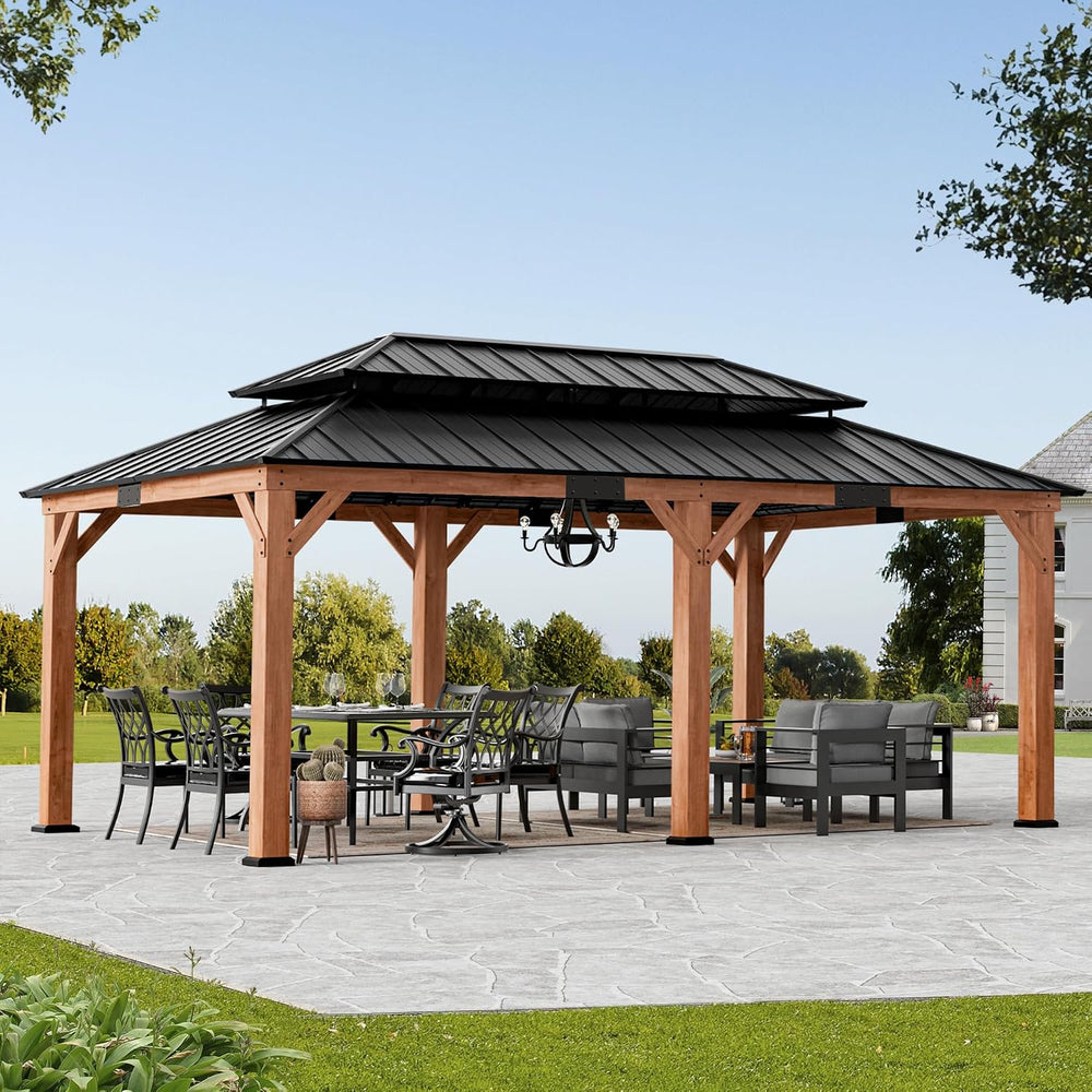 Modern Shade Wood Gazebo 12x20 with Double Galvanized Steel Roof