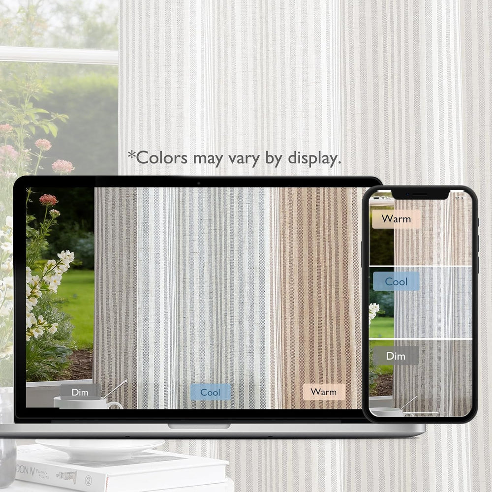 Vangao Linen Striped Curtains for Living Room Bedroom Farmhouse
