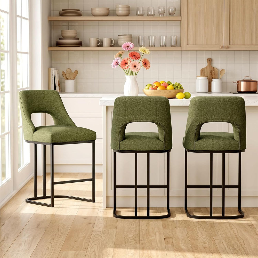 UVV Bar Stools Set of 4, Upholstered Counter Height Bar Stools with Sturdy Me...