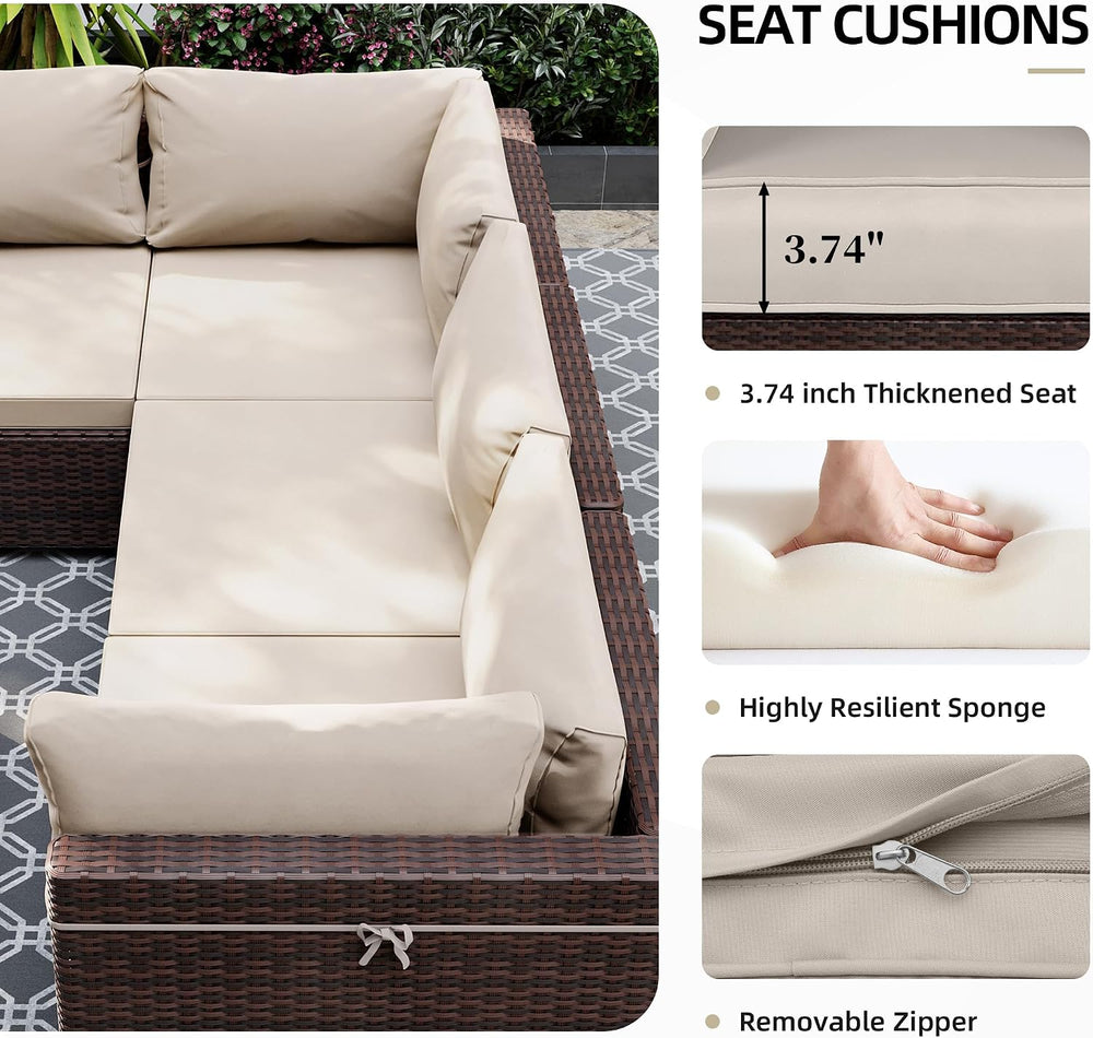UPHA 5-Piece Wicker Patio Furniture Set with Coffee Table, Beige