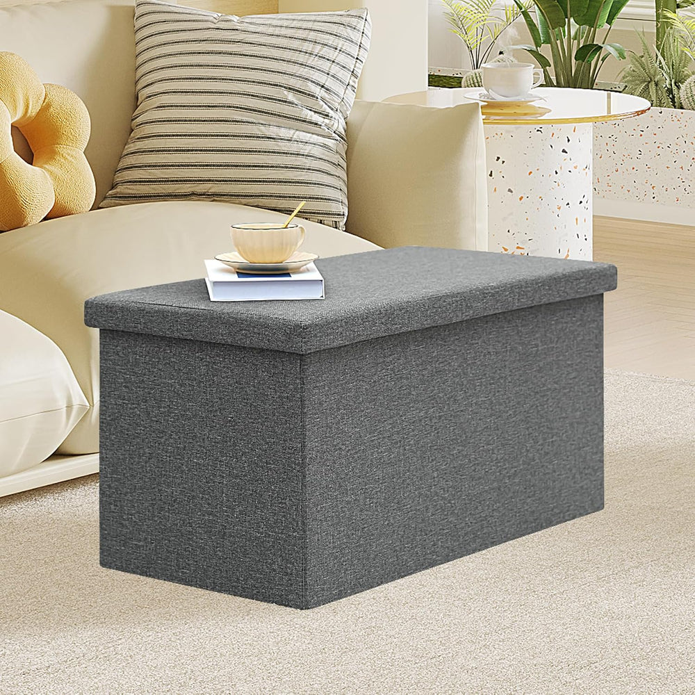 PINPLUS Folding Storage Ottoman Bench with Lid Tray, 30 inches Ottoman Coffee...