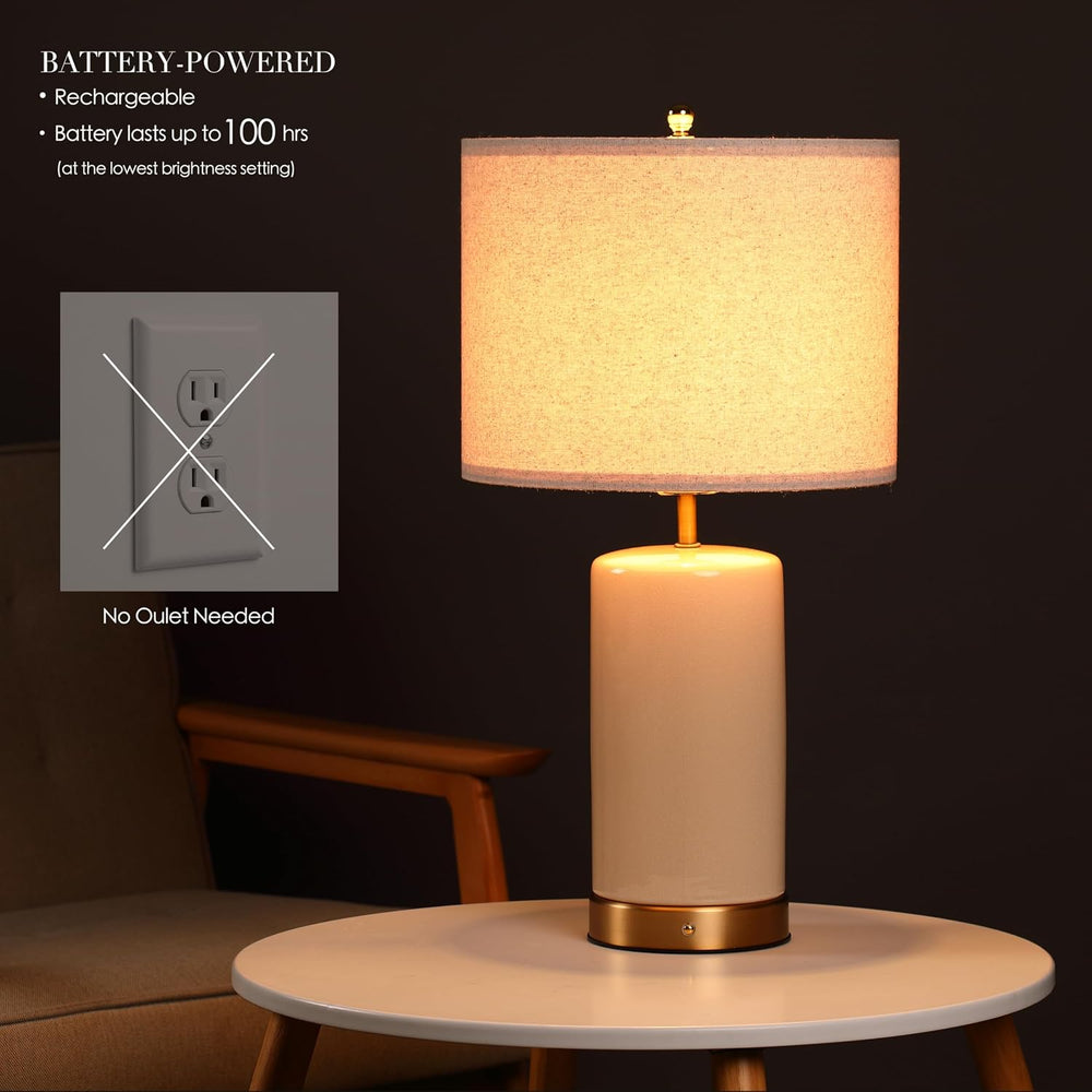 O’Bright Dune - Battery Powered Table Lamp, Rechargeable Cordless Ceramic Lam...
