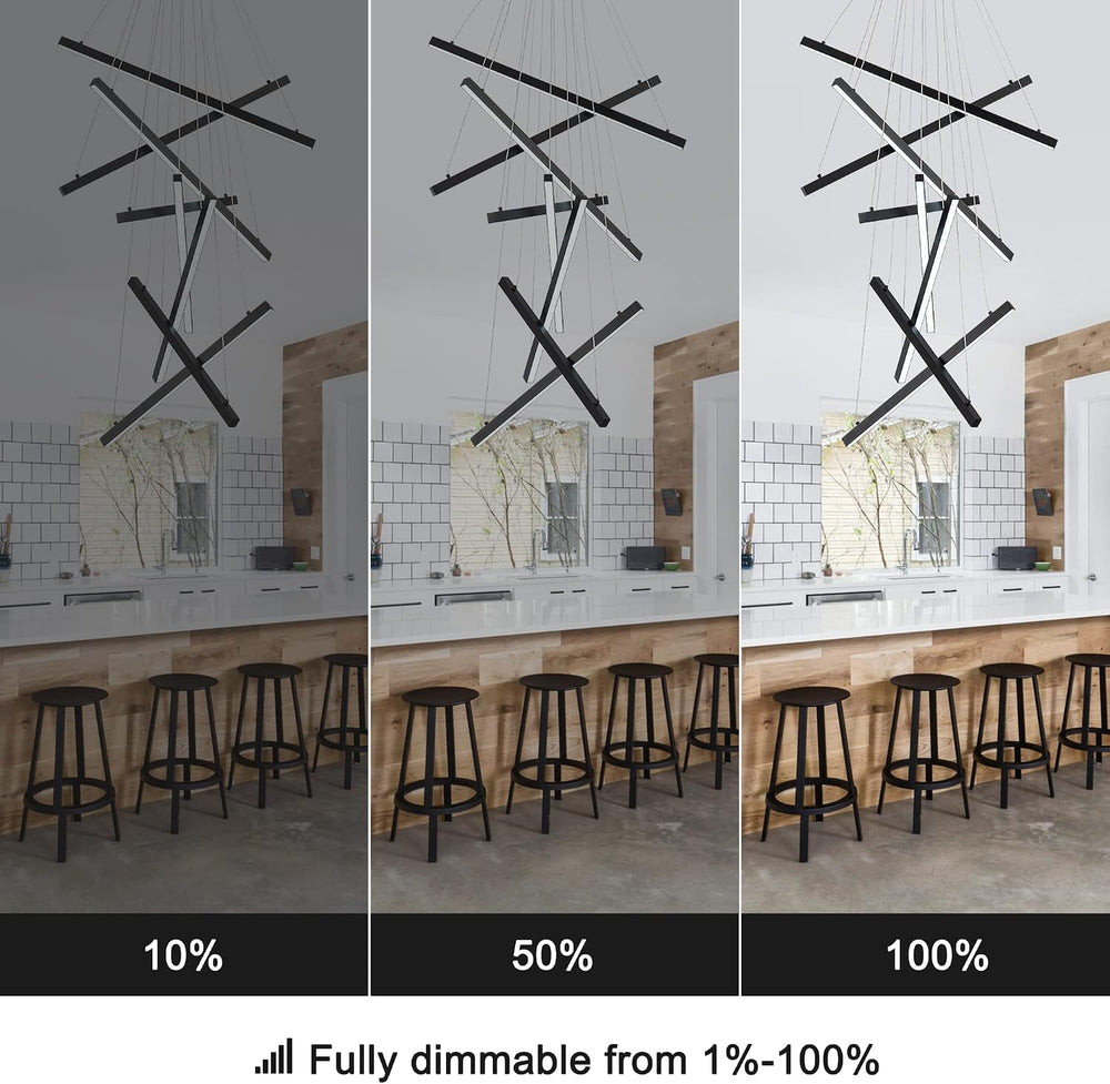 Modern Black LED 8-Light Linear Chandelier, 98.4", for High Ceilings