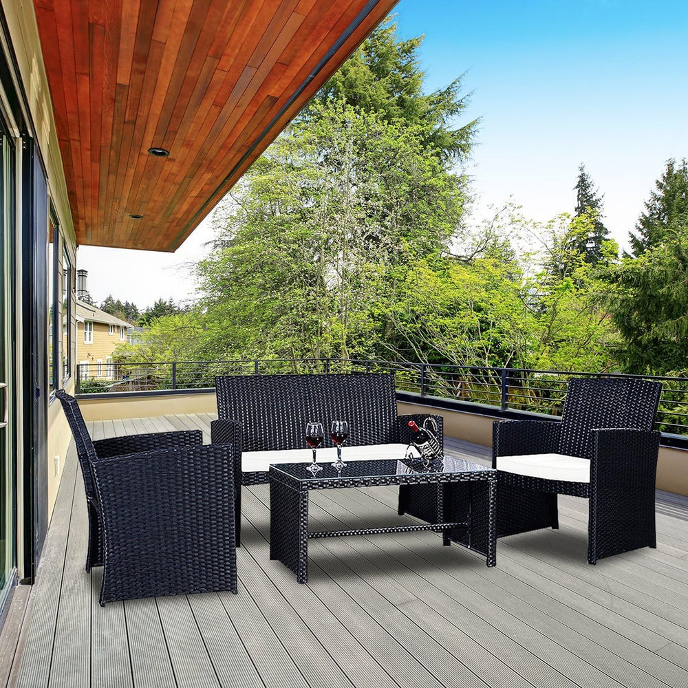 Goplus 4-Piece Rattan Patio Furniture Set, Outdoor Wicker Conversation Sofa w...