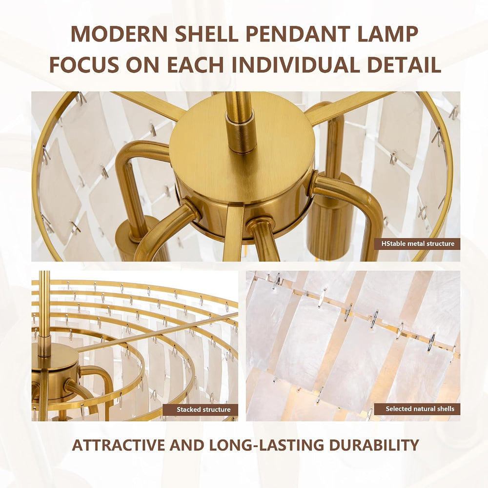 TOCHIC Capiz Shell Chandelier, Gold Coastal Chandelier with Natural Shells