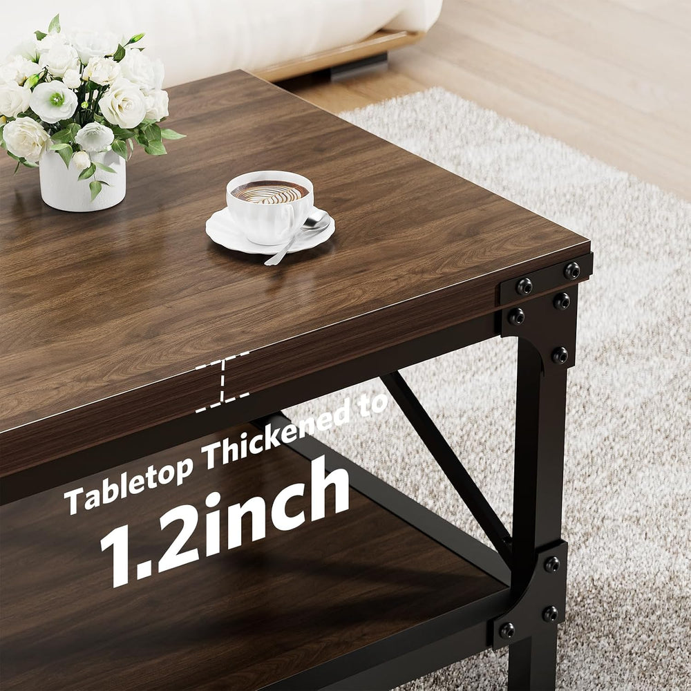 Rectangle Coffee Tables for Living Room, Wood Rectangular Coffee Table, 2 Tie...