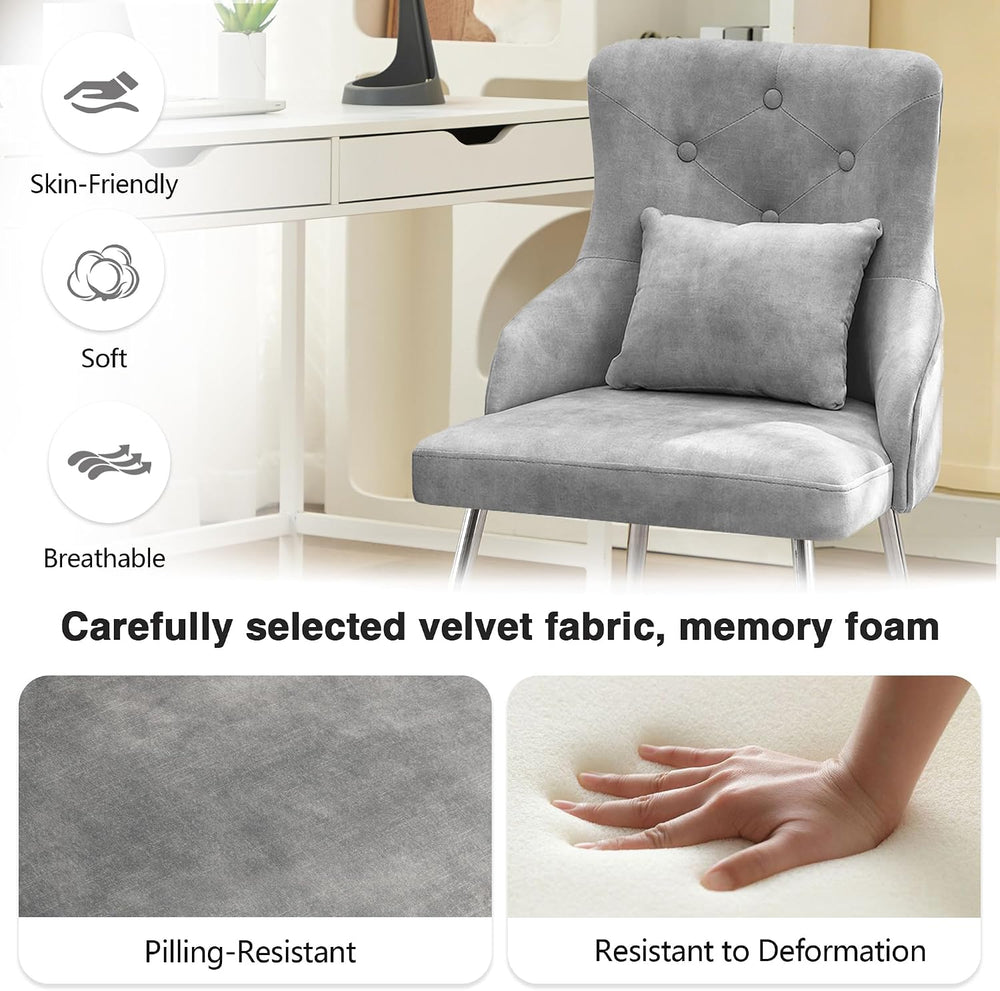 Velvet Vanity Chairs with Back, Upholstered Makeup Chair No Wheels with Metal...