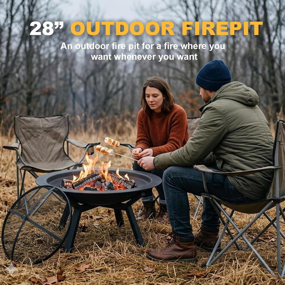 Outdoor Wood Burning Fire Pit, Heavy Duty Round Steel Fire Bowl for Backyard,...