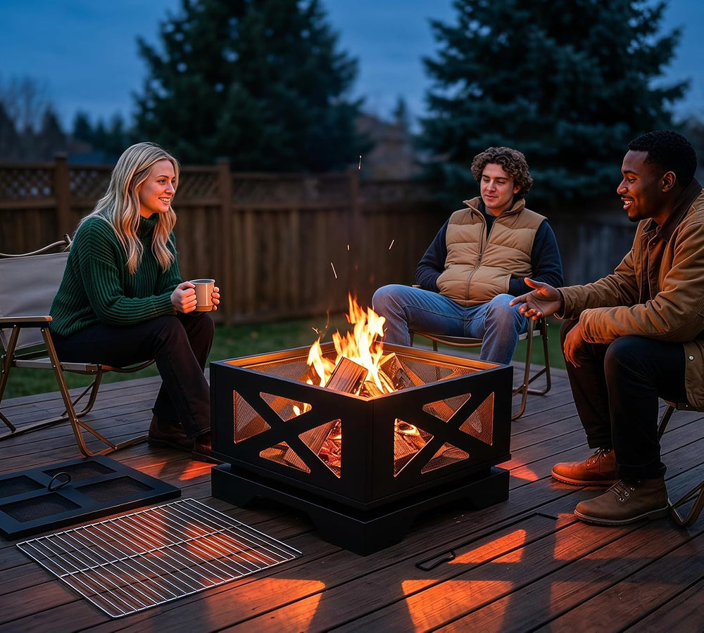 Kingson 20" Square Outdoor Fire Pit with X-Frame Mesh Design, Portable 2...