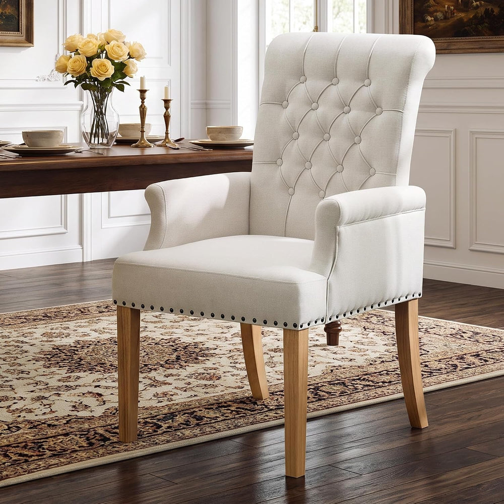 WUTUTUEE Fabric Dining Chair with Arms, Upholstered Tufted High Back Dining R...