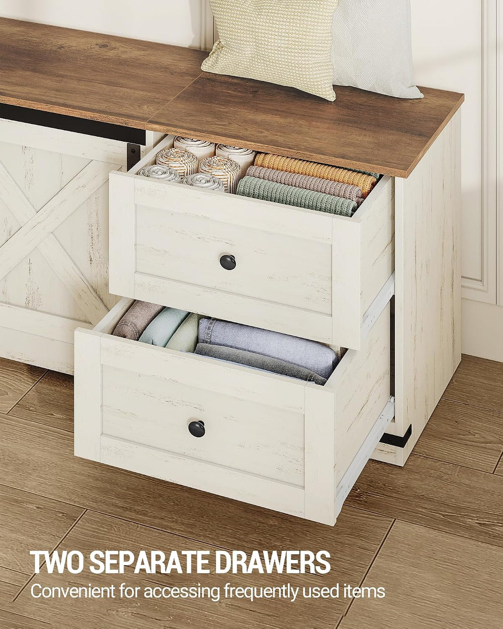 Hzuaneri 59" Farmhouse Storage Chest with 2 Drawers | 60 Gal | Retro White