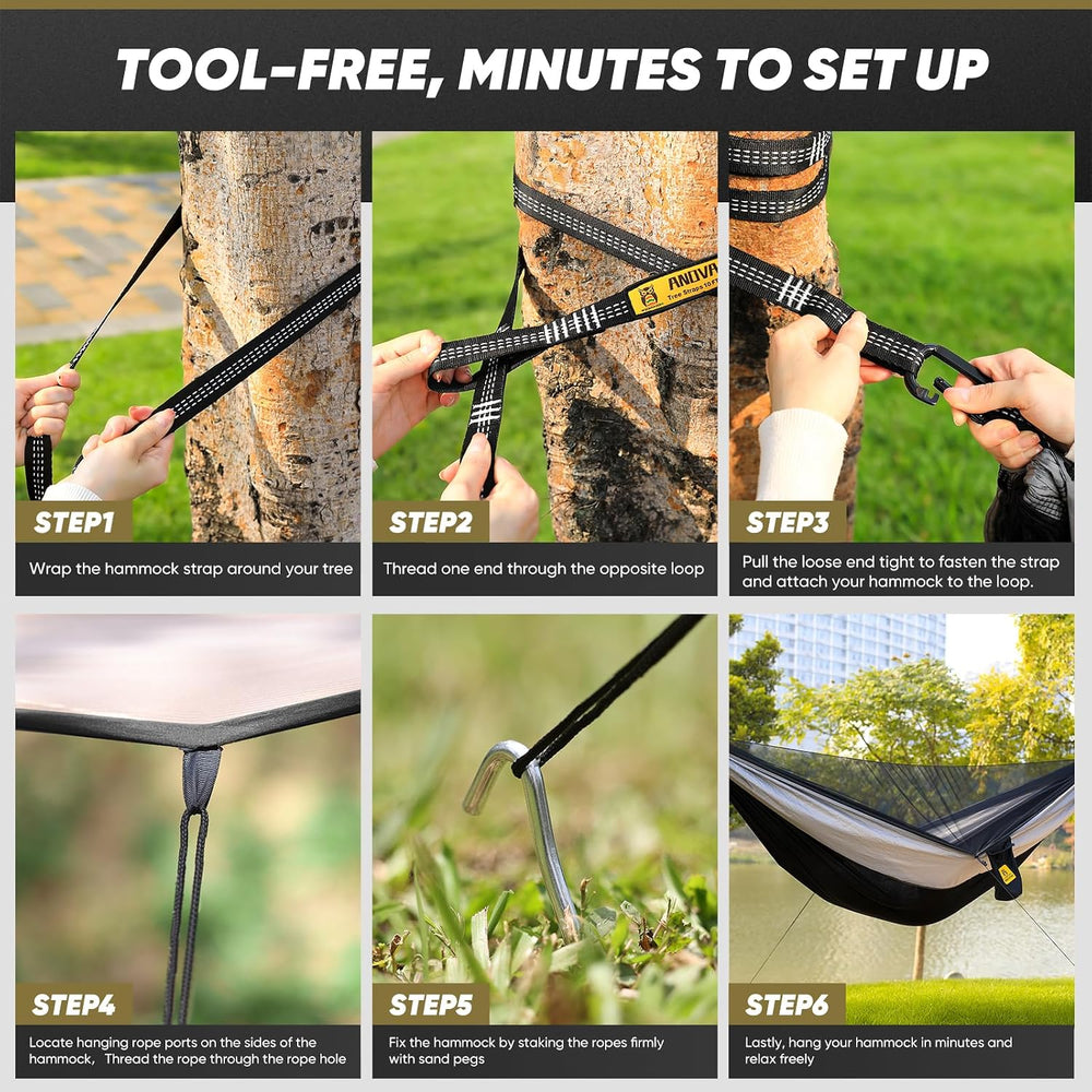 Camping Hammock with Mosquito Net, 500 lbs Portable Hammock with Tree Straps,...