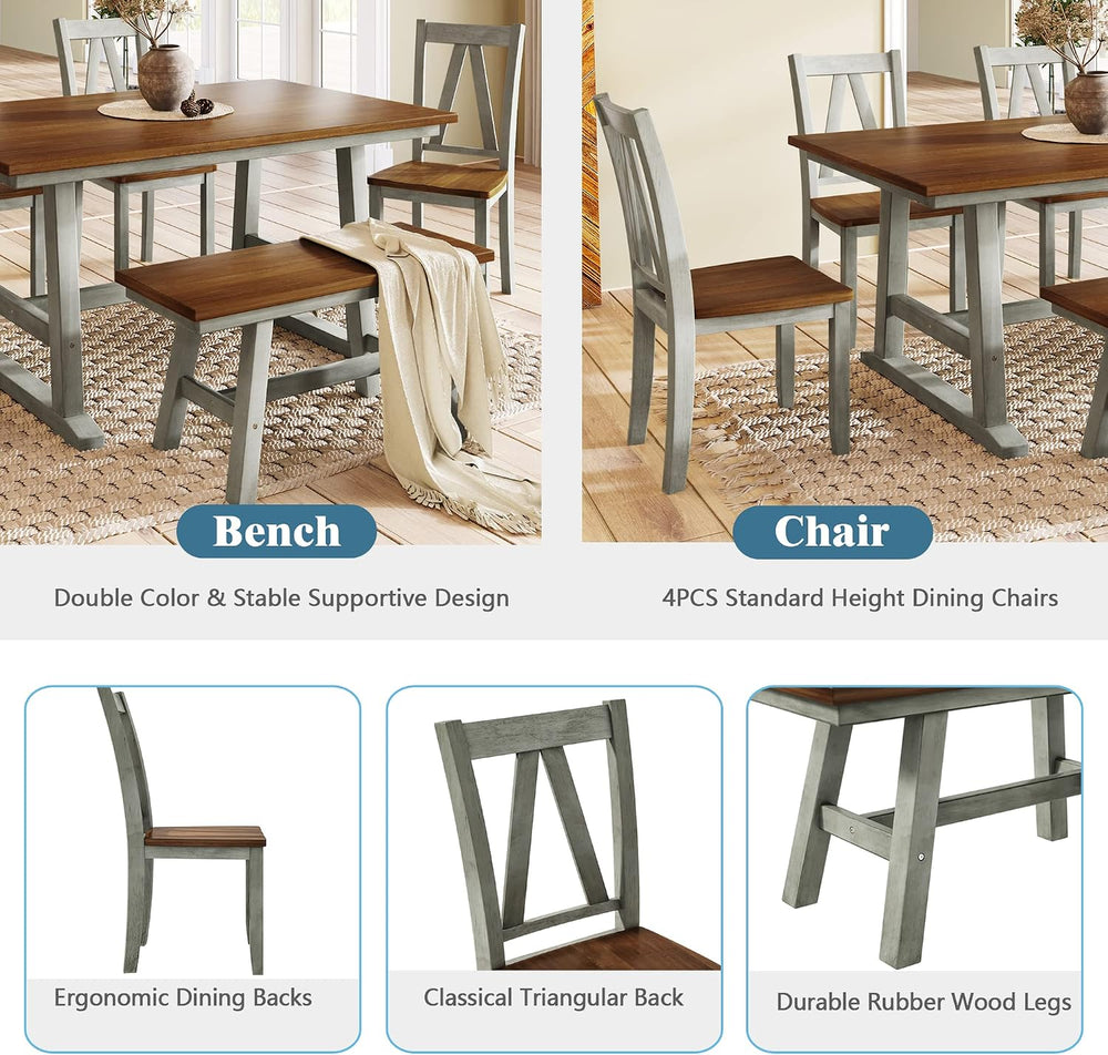 Harper & Bright Designs 6-Piece Dining Set, Farmhouse Style Wood Dining T...