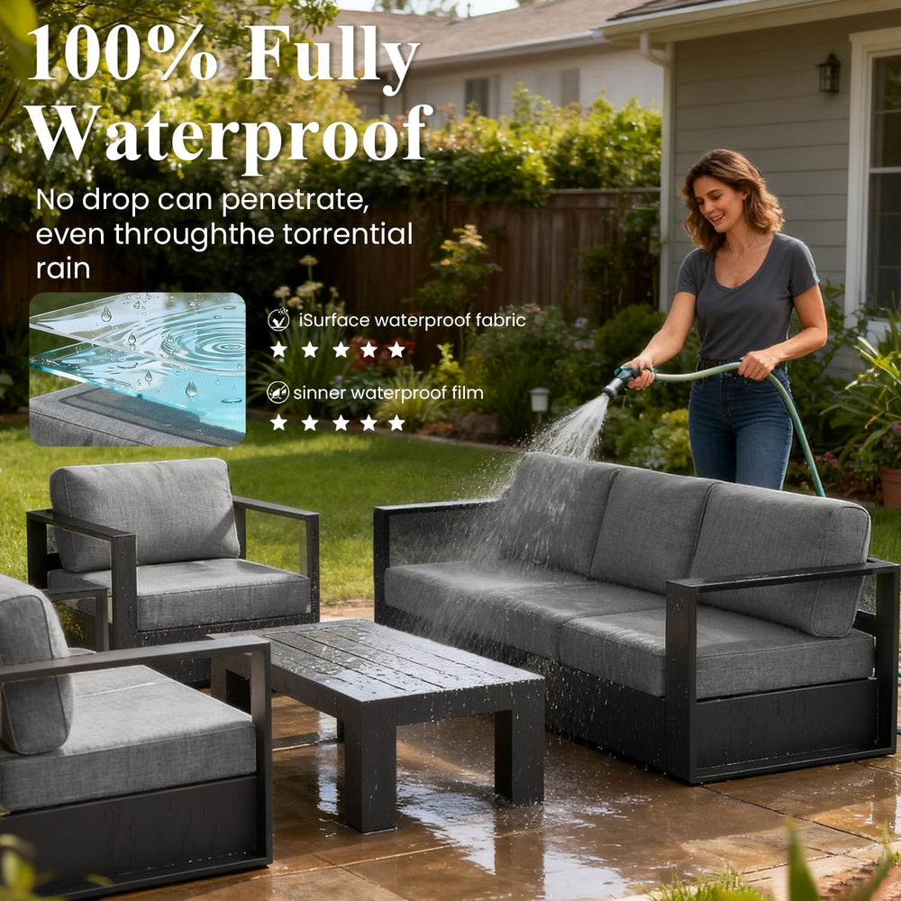 LayinSun 5 Piece Oversized Aluminum Outdoor Furniture Set with Coffee Table