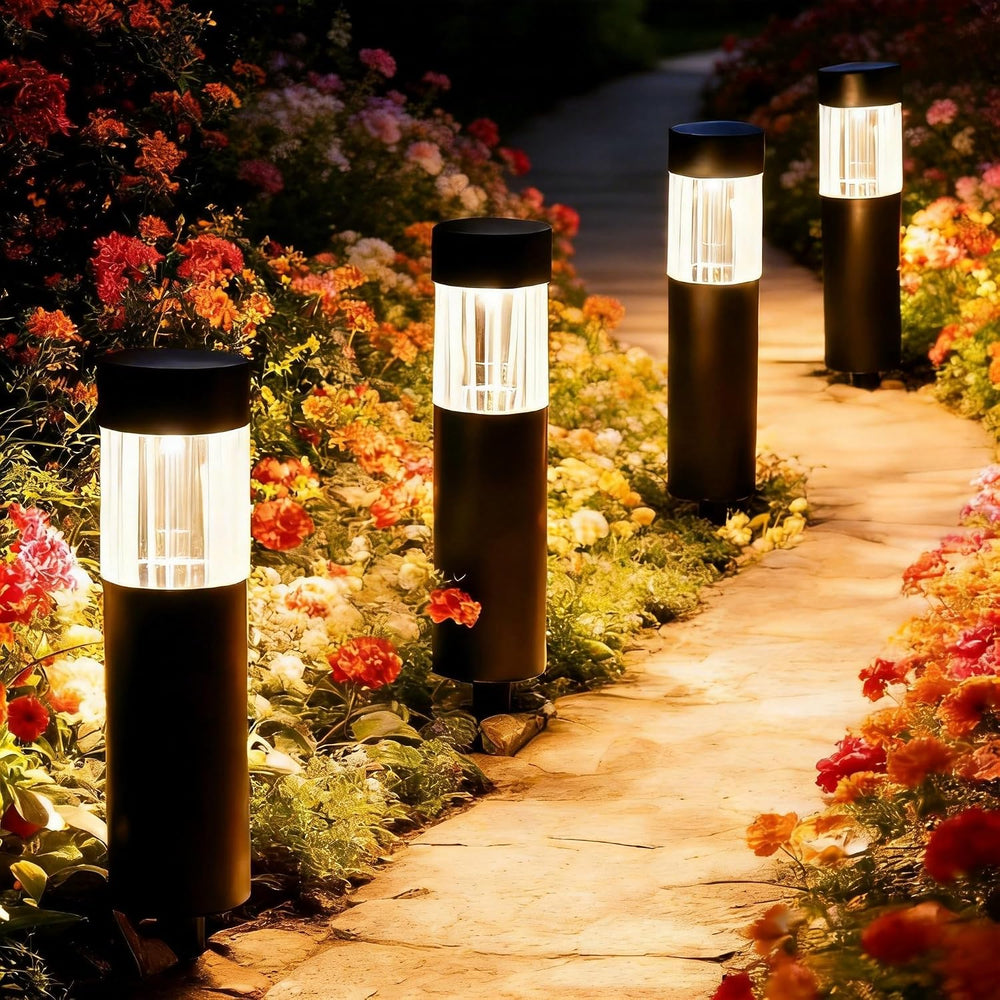 Sublume Solar Pathway Lights Outdoor, 4 Pack Large Metal Stainless Steel Sola...