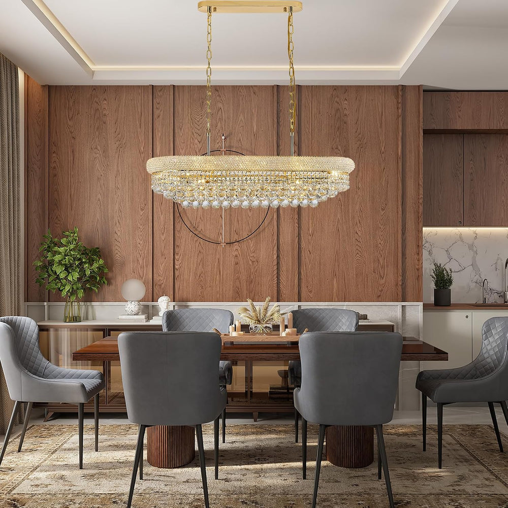 Rectangle Crystal Chandeliers for Dining Room, L36 inch Rectangular Oval Ligh...
