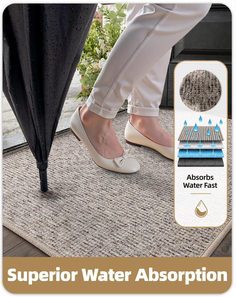 Color&Geometry Tweed-Style Thin Indoor Door Mat, 24"x36", Dirt ...