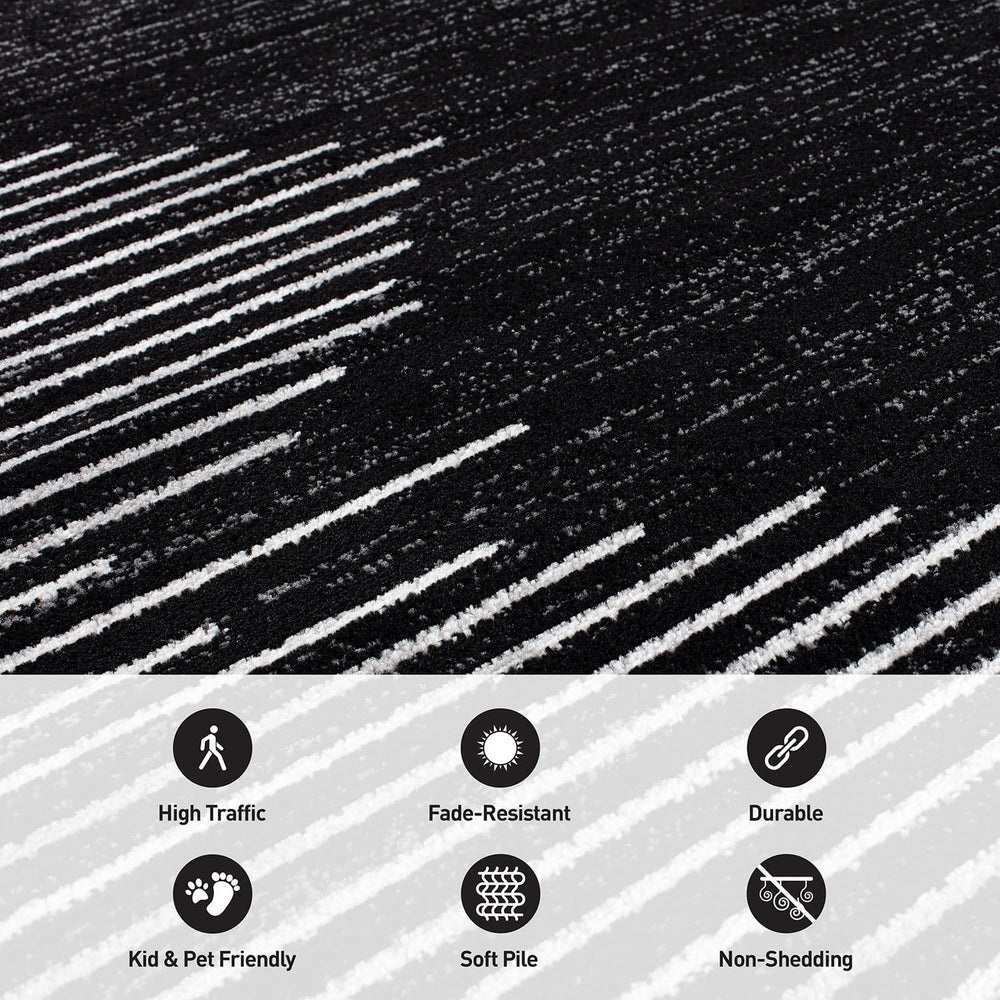 Rugshop Bohemian Stripe Stain Resistant Area Rug Black 3'3" x 5'